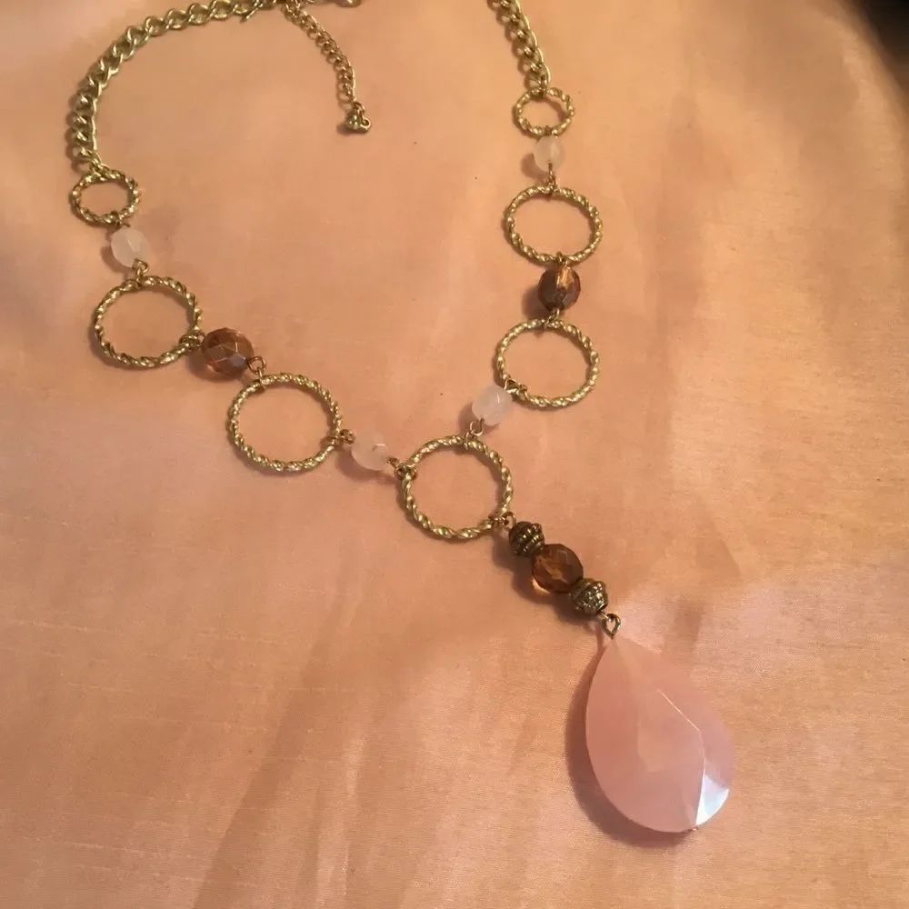 Goldtone Amber & Pink Link Necklace